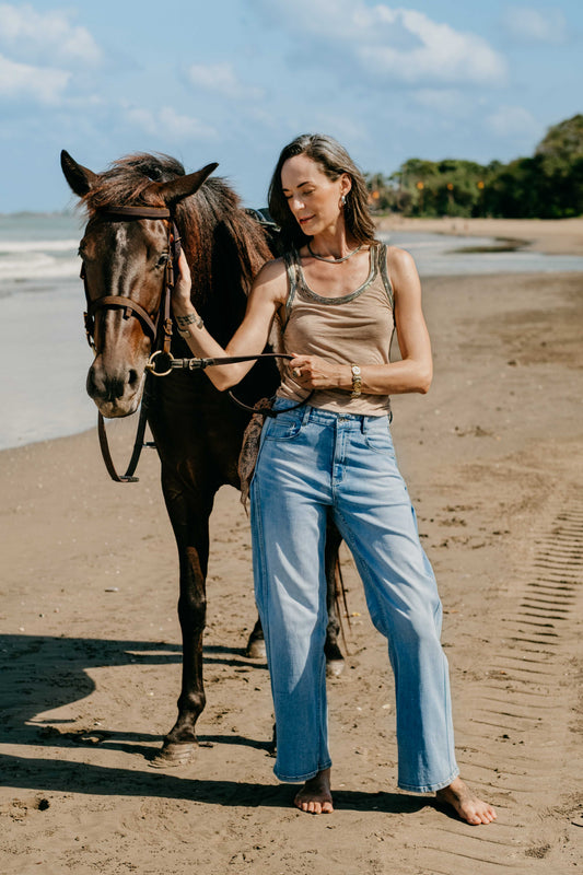 Light Blue Wash Side-Panel Wide Leg Jeans