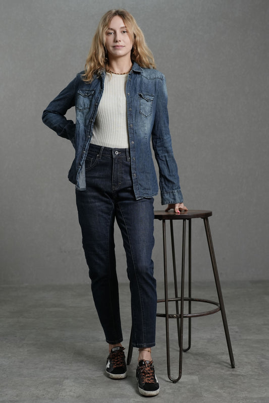 Dark Blue Low-Stretch Relaxed Fit Jeans