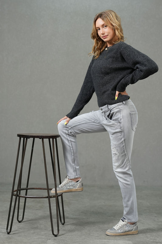 Grey Mid-Stretch Slim Fit Jeans