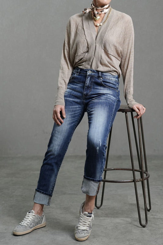Blue High-Stretch Slim Straight Jeans