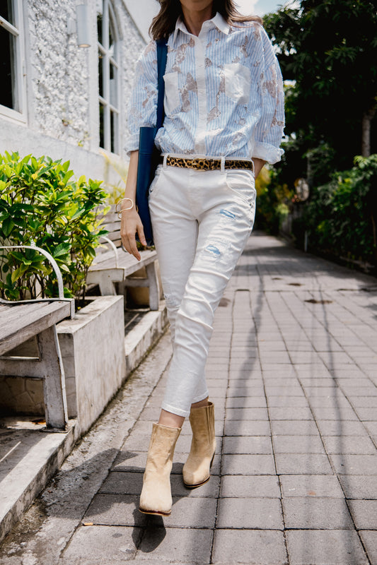 White Wash Tapered Jeans