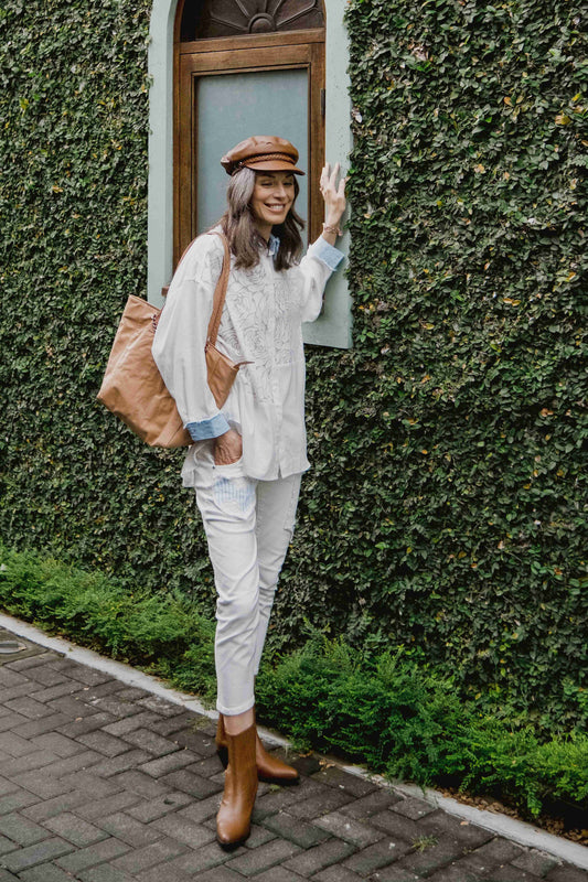 White Wash Tapered Jeans