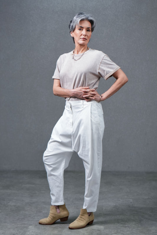 White Wash Dropped-Crotch Tapered Jeans