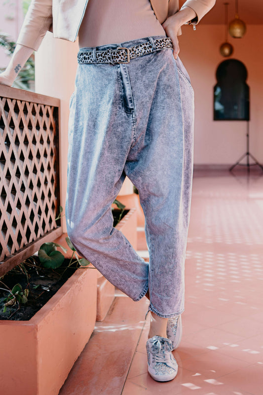 Grey Wash Dropped-Crotch Tapered Jeans