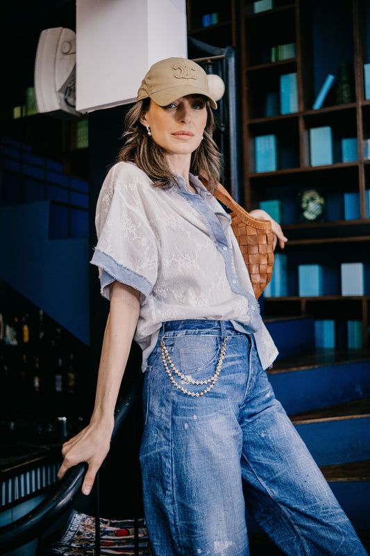 White Embroidered Short-Sleeve Shirt